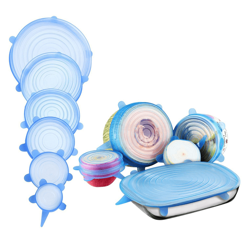 6Pcs / Set Silicone Wrap Stretch Universal Lid Camping Kitchen Vacuum Seal Suction Food Wrap Covers - MRSLM