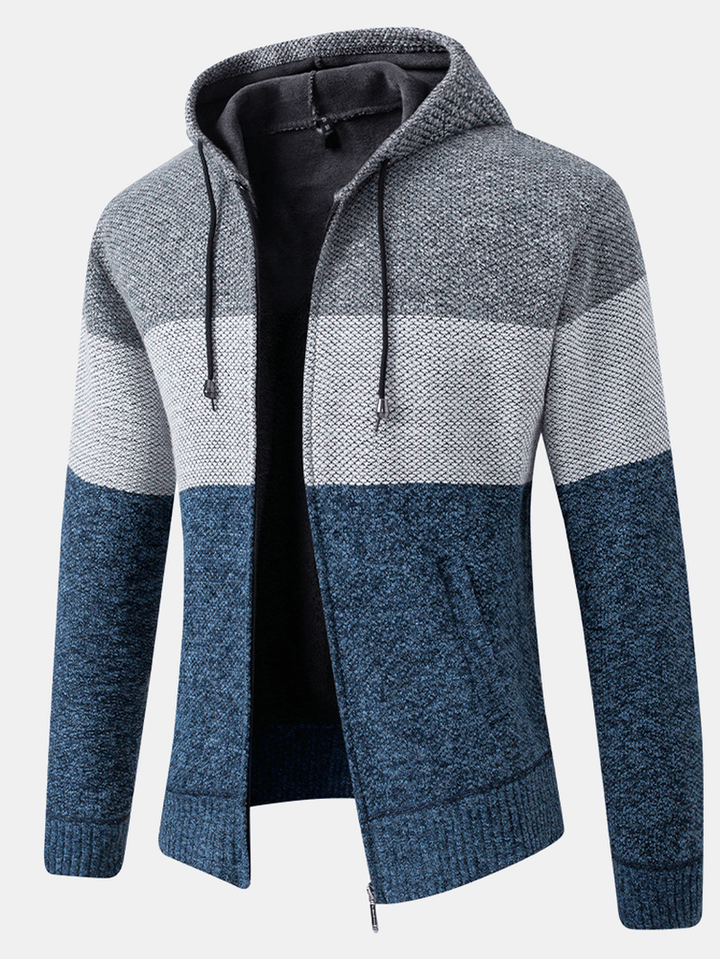 Mens Colorblock Wool Knitting Thick Warm Long Sleeve Hoodie Jacket - MRSLM