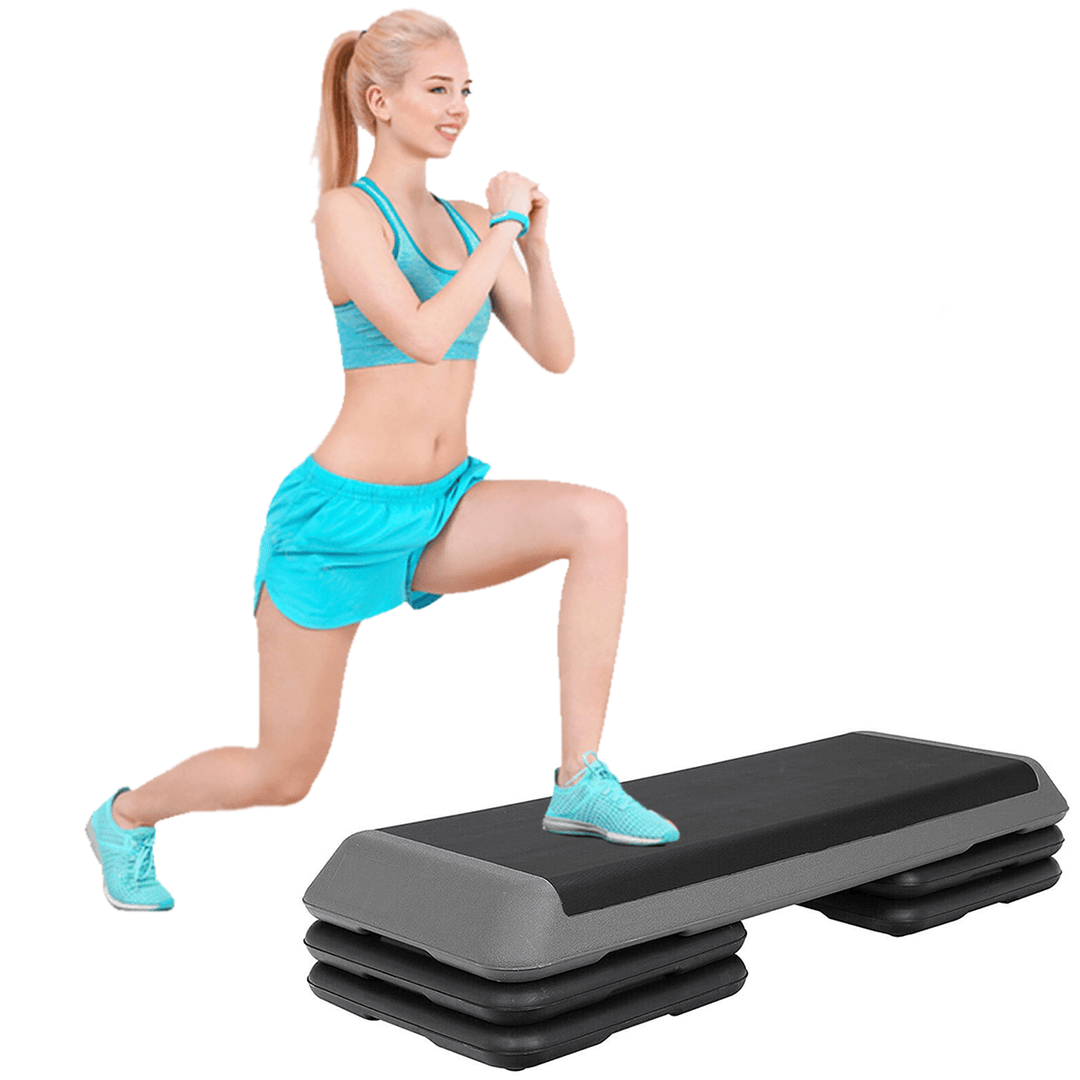 4 Risers 110CM Aerobic Exercise Step Stepper Workout Cardio Fitness Bench - MRSLM