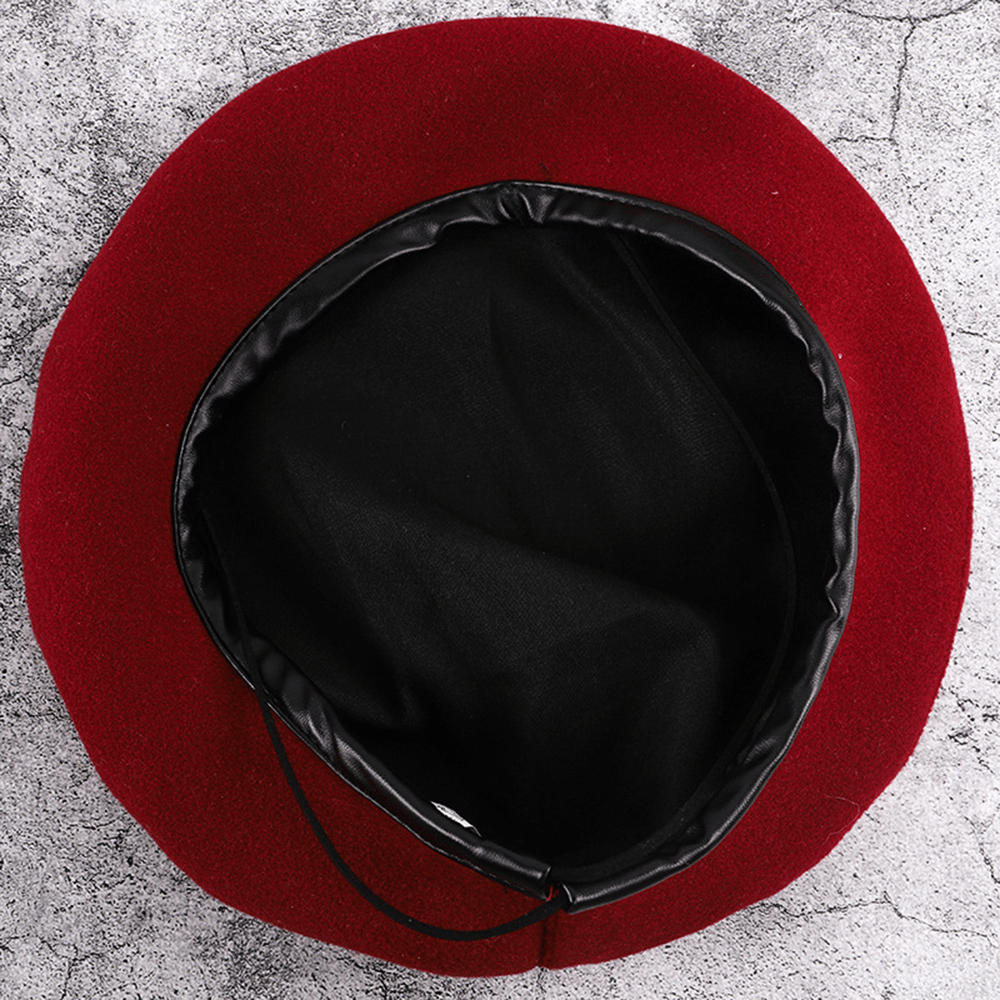 Woolen Beret Caps Wild Casual Drawstring Adjustable Painter Hat - MRSLM