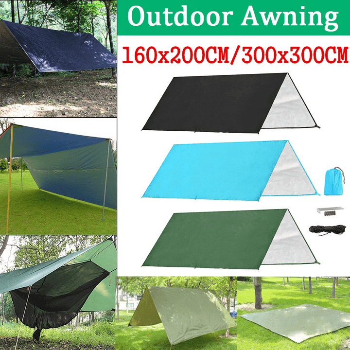 Ipree® 160X200Cm/300X300Cm 210T Portable Lightweight Outdoor Awning Camping Tent Tarp Shelter Hammock Cover Waterproof Rain Tarp Shelter Tent Sunshade with Bag - MRSLM