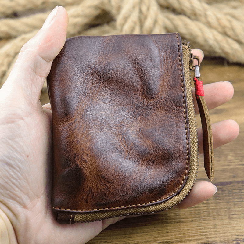 Men Genuine Leather Vinatge Casual Zipper Cash Wallet - MRSLM