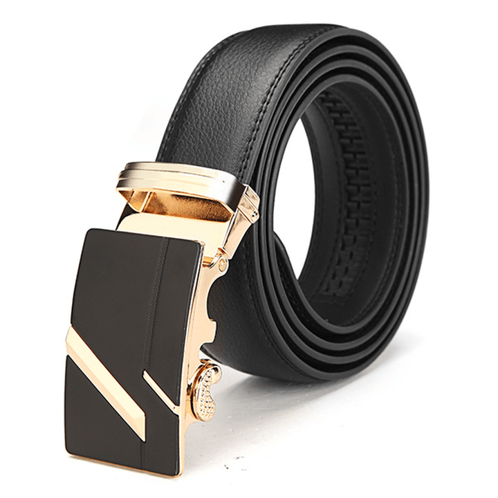 120CM Men Second Floor Cowhide Frosted Gold Silver Alloy Automatic Buckle Belt - MRSLM