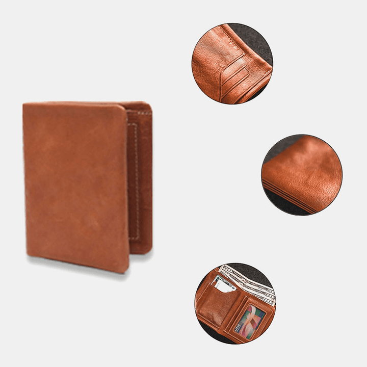 Ekphero Men Vegetable Tanned Cowhide Bifold Short Wallet Card Case Money Cllip - MRSLM