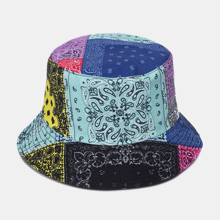 Unisex Overlay Cashew Print Bucket Hat Mixed Color Stitching Casual Sunshade Hat - MRSLM