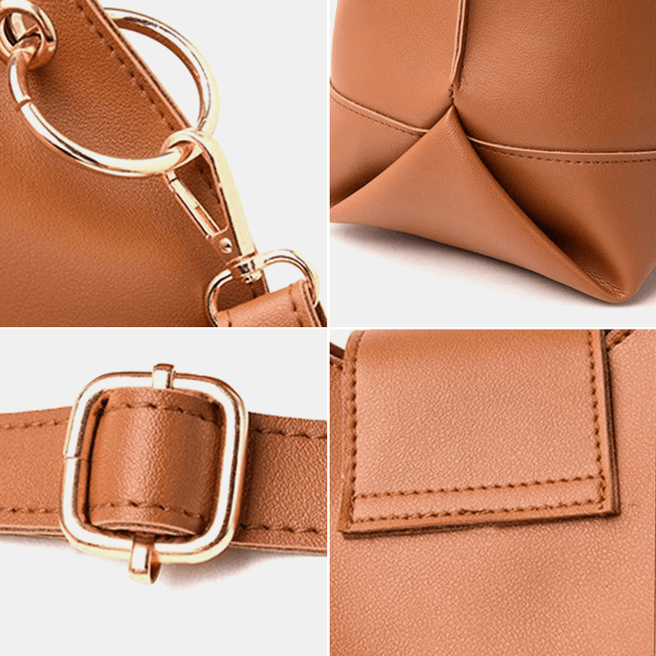 3 PCS PU Leather Vintage Solid Large Capacity Wallet Clutch Bag Phone Bag Handbag Crossbody Bag Shoulder Bag - MRSLM