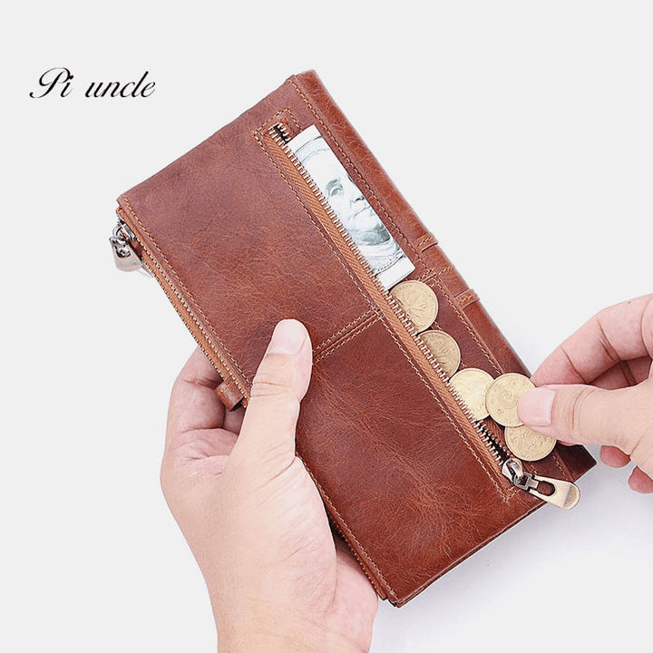 Men Genuine Leather Wallet Zipper Clutch Bag - MRSLM