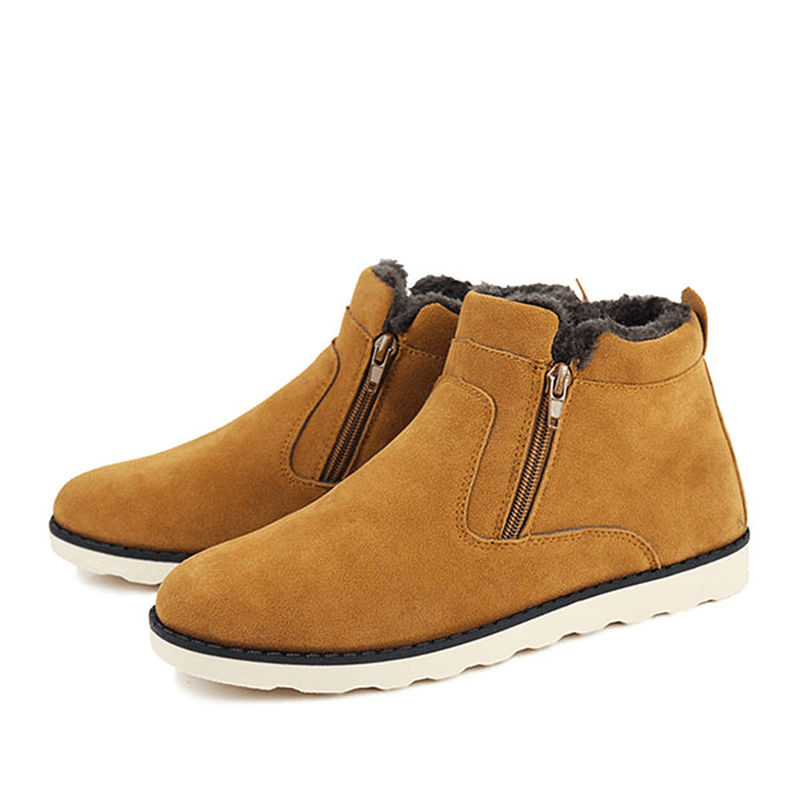 Men Comfortable Side Zipper Warm Fur Lining Suede Ankle Boots - MRSLM