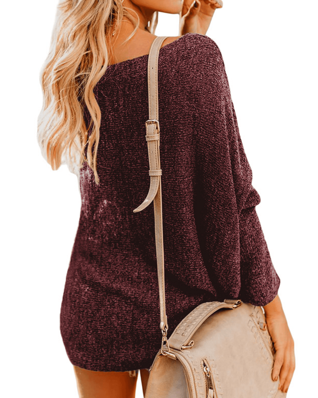 Women off Shoulder Long Sleeve Blouse Casual Pullover Knit Sweaters - MRSLM