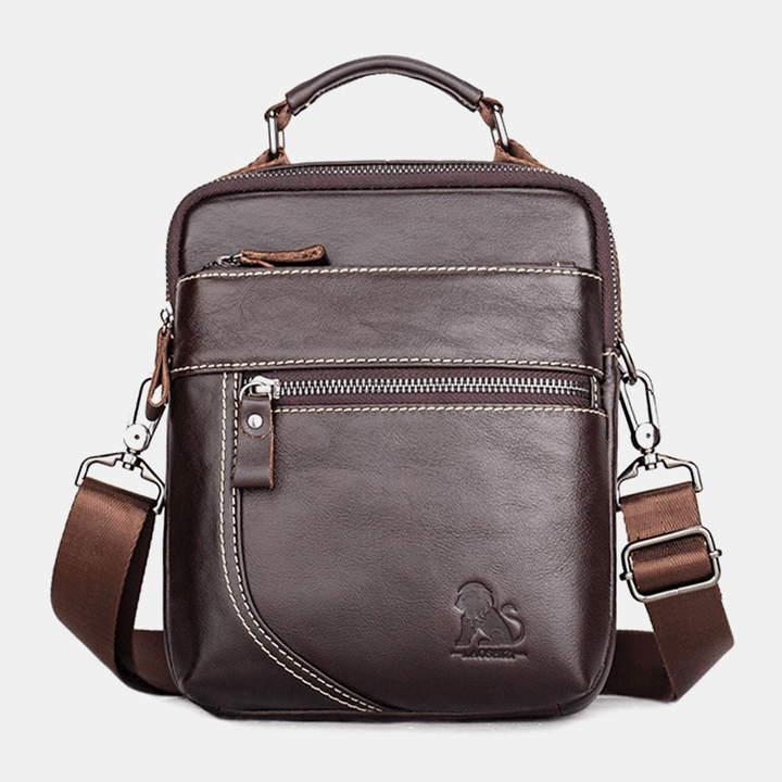 Men Genuine Leather Retro Business Casual Solid Color Leather Cowhide Shoulder Bag Crossbody Bag - MRSLM