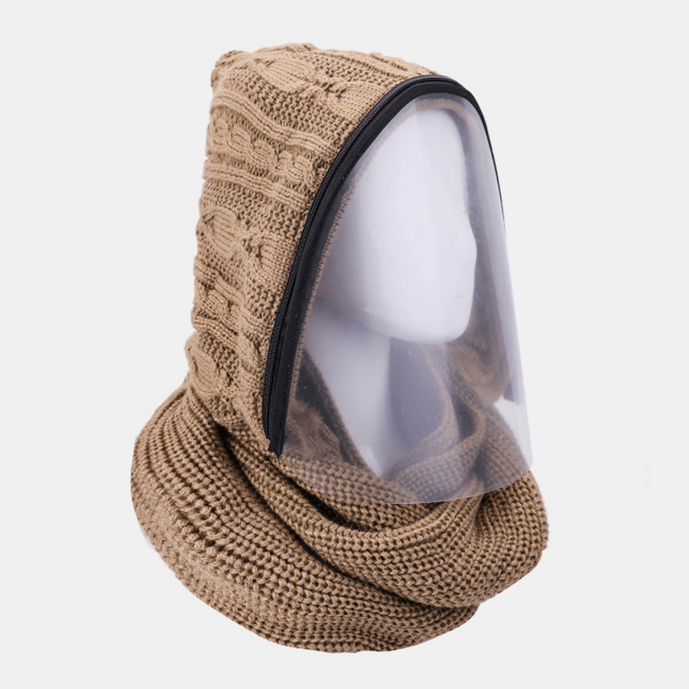 Unisex Detachable Keep Warm Dustproof Zipper Neck Protection Knitted Face Mask Scarf - MRSLM