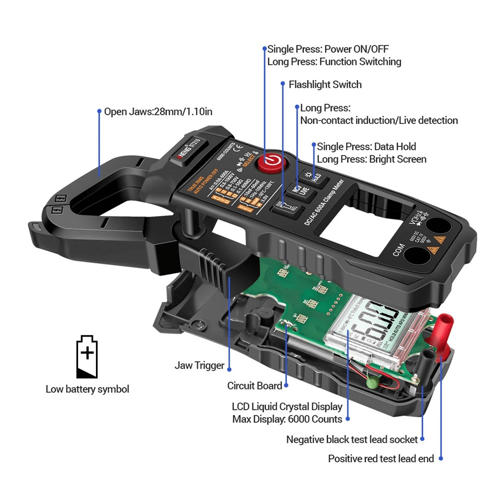 ANENG ST210 Professional AC/DC 600A Current Tester Digital Multimeter Clamp Meter 6000 Counts True RMS Ampere Meter for Eletric - MRSLM