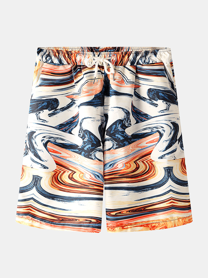 Mens Designer Colorful Print Pocket Drawstring Casual Beach Shorts - MRSLM