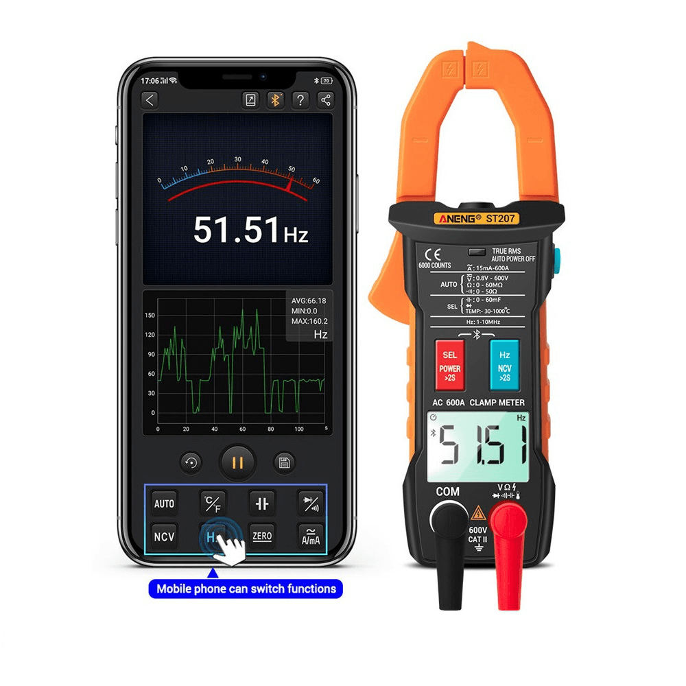 ANENG ST207 Digital Bluetooth Multimeter Clamp Meter 6000 Counts True RMS DC/AC Voltage Tester AC Current Hz Capacitance Ohm - MRSLM