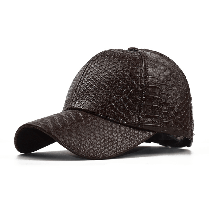 Women'S Autumn and Winter Pu Leather Snakeskin Pattern Sunshade Baseball Cap - MRSLM