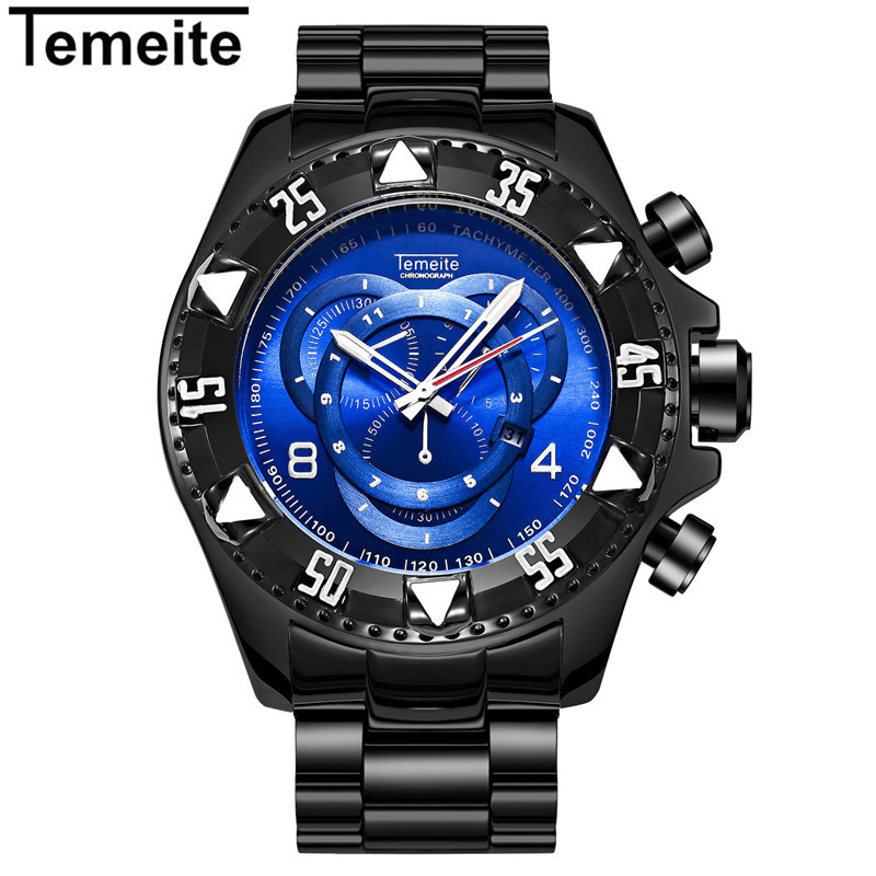 TEMEITE 020G Men Watch Business Waterproof Luminous Stainless Steel Calendar Three-Eyes Quartz Watch - MRSLM