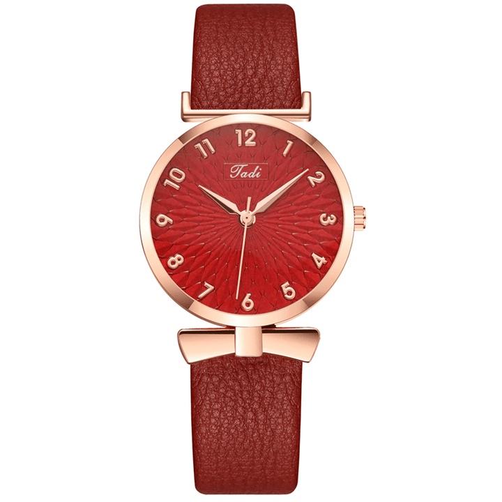 Business Elegant Women Watch Leather Band Petal Gradient Pattern Dial Adjustable Clasp Quartz Watch - MRSLM