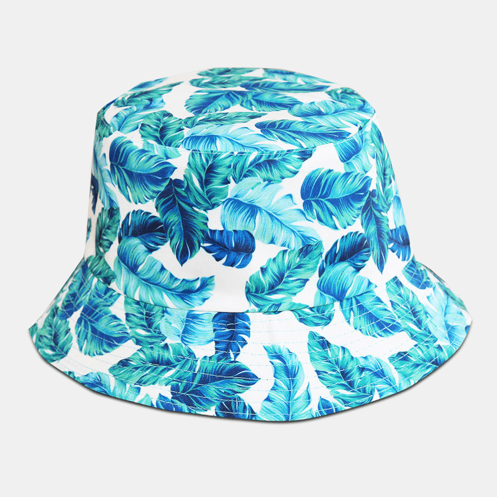 Unisex Overlay Leaves Print Reversible Bucket Hat Double-Side-Wear Sun Hat Summer Travel Beach Hat - MRSLM