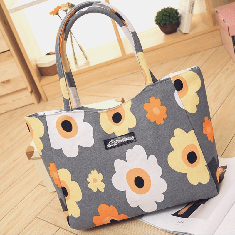 Women Large Capacity Waterproof Flower Stripe Handbag Tote - MRSLM