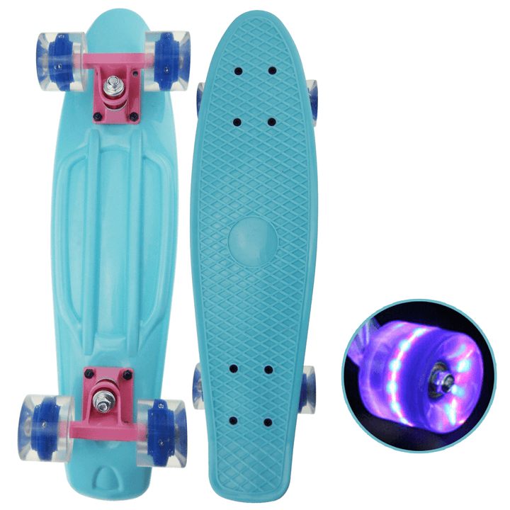 22 Inch Children Skateboard Mini Cruiser Skateboard with LED Flashing Wheels for Beginners Kids Gifts - MRSLM