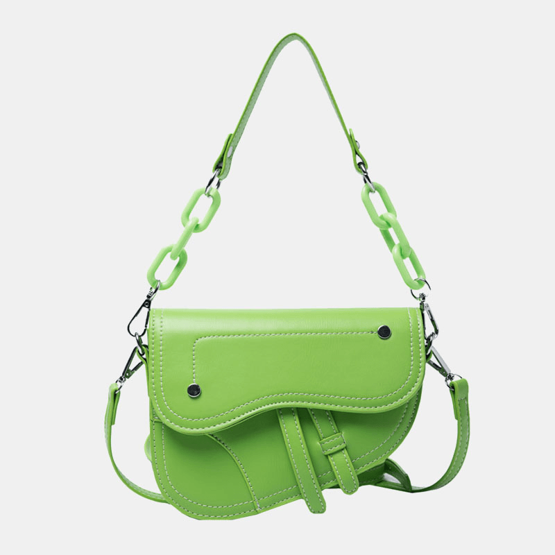 Women Chains Hasp Saddle Bag Crossbody Bag Shoulder Bag - MRSLM