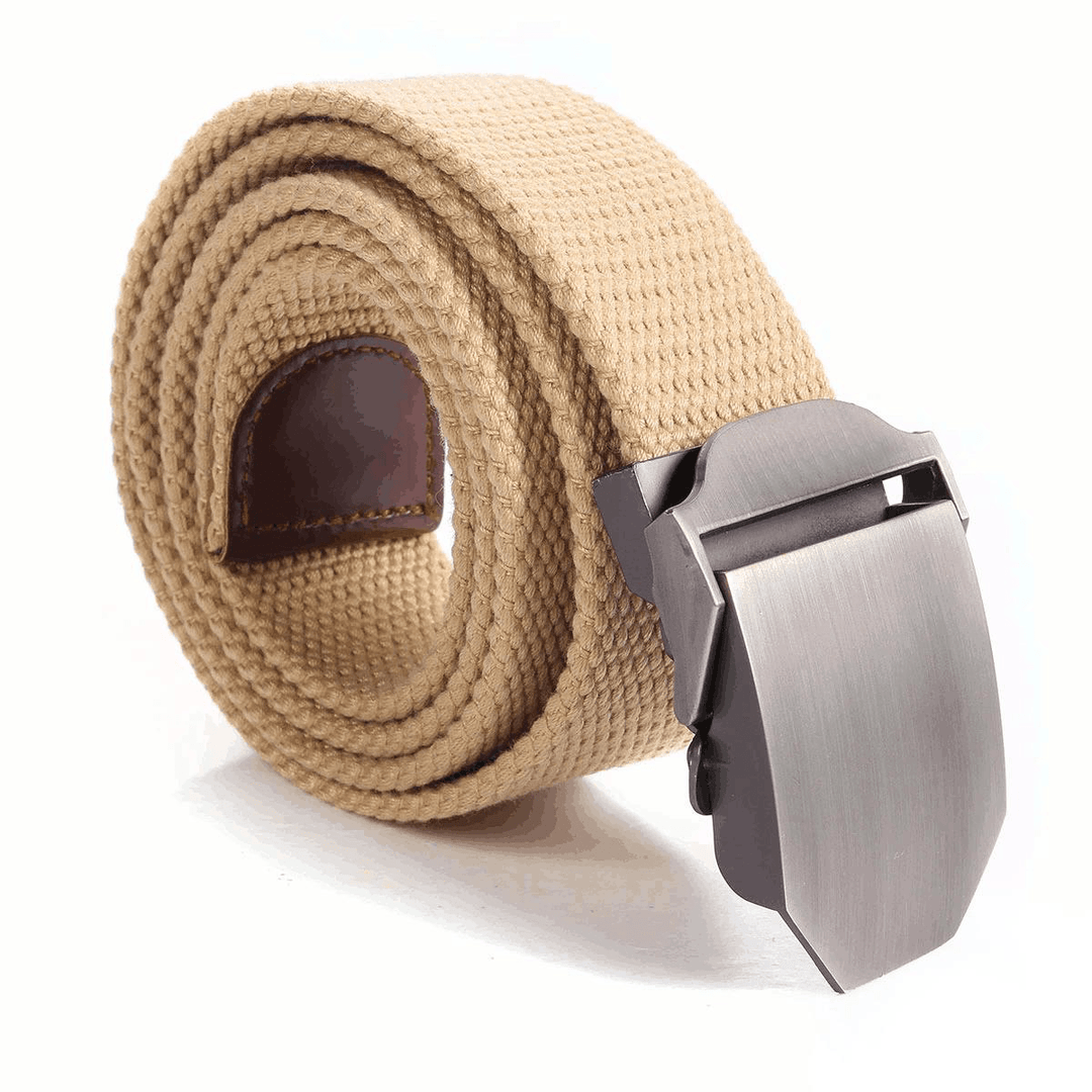 Mens Canvas Military Style Belt Outdoor Leisure Adjustable Slider Buckle Weave Web Waistband - MRSLM