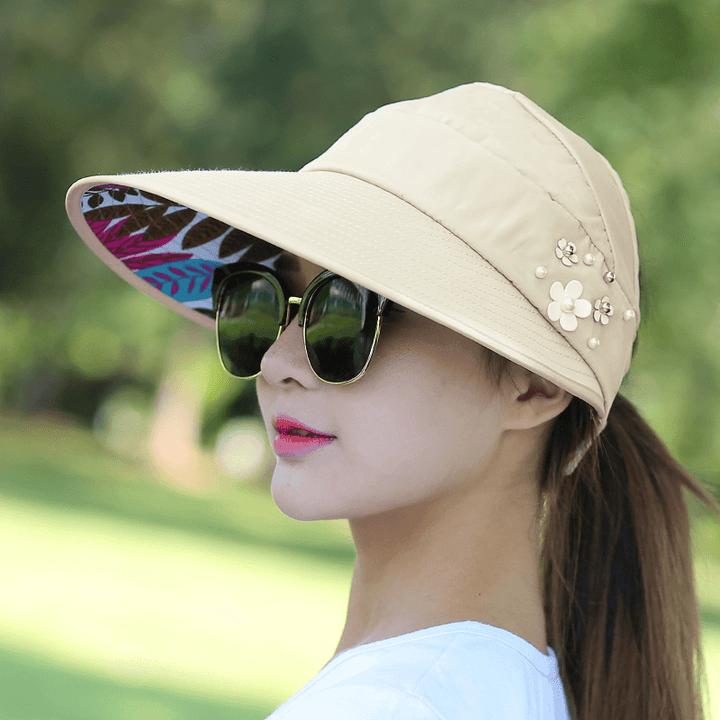 Women Ladies Summer Outdoor Anti-Uv Beach Sunscreen Sun Hat Flower Print Caps - MRSLM