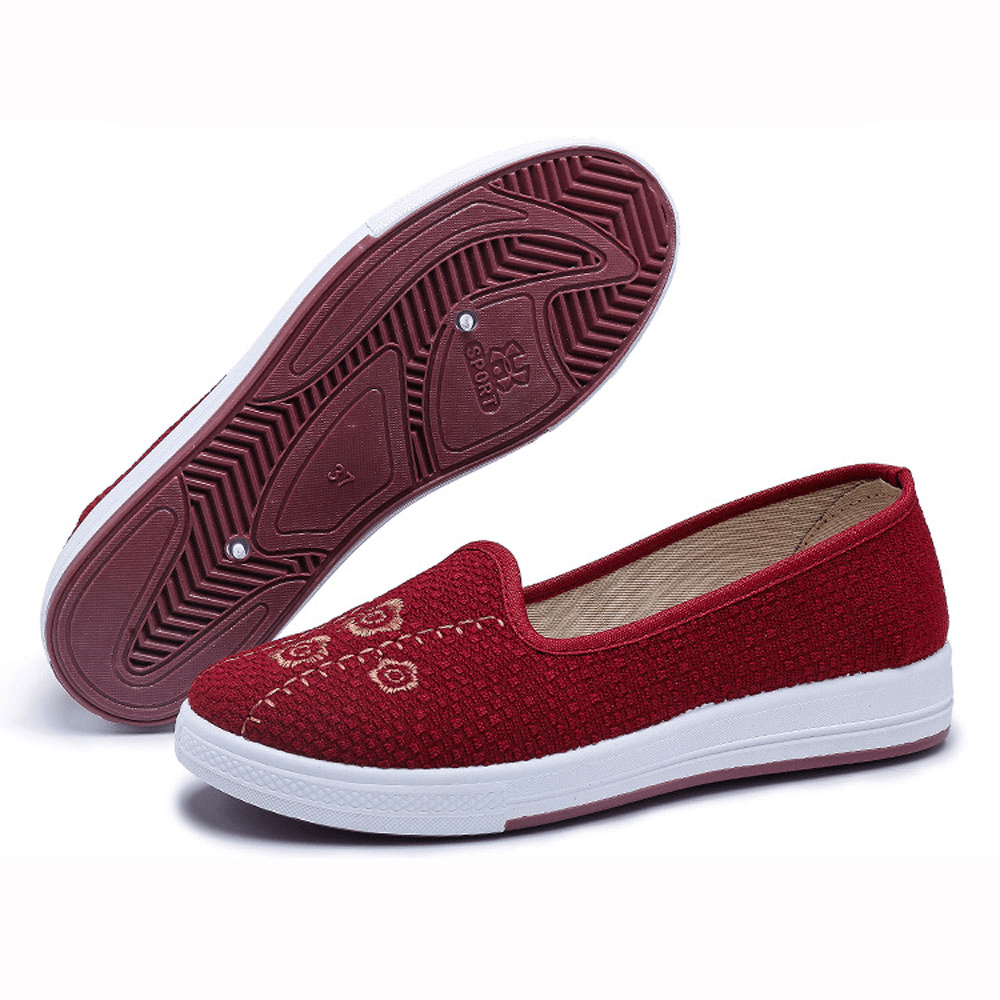 Women Embroidery Comfy Breathable Casual Shallow Slip on Flat Loafers - MRSLM