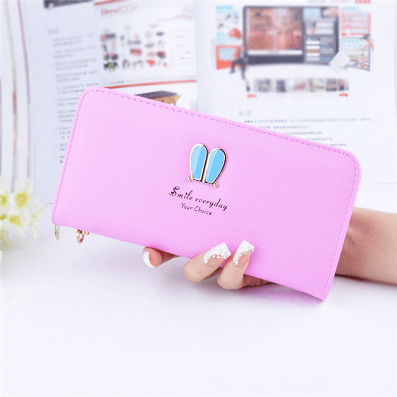 Rabbit Ear Zipper Long Wallet Girls Cute Animal Candy Color Purse Card Holder Coins Bags - MRSLM