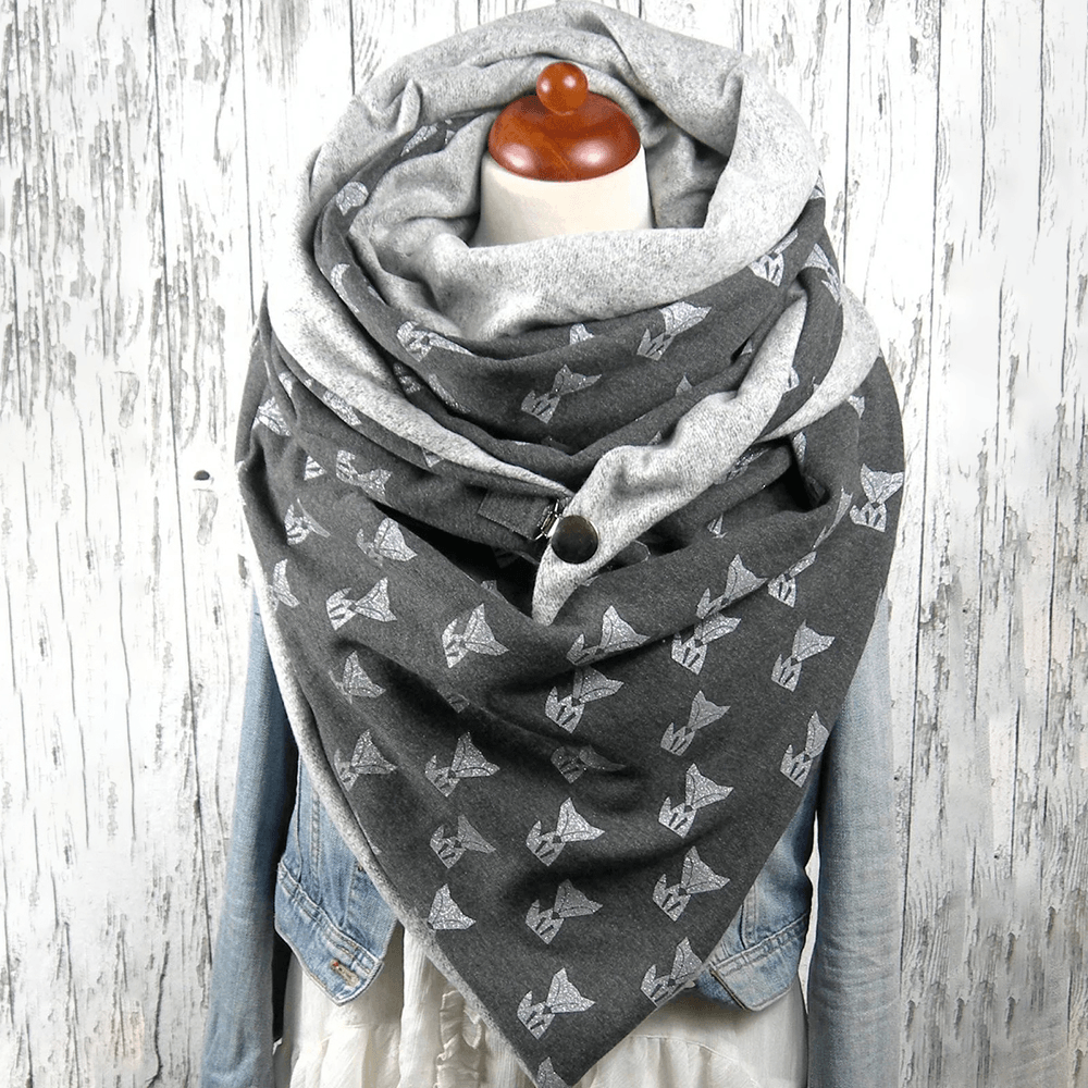 Women Cotton plus Thick Keep Warm Winter Outdoor Casual Cute Cartoon Dogs Pattern Multi-Purpose Scarf Shawl - MRSLM