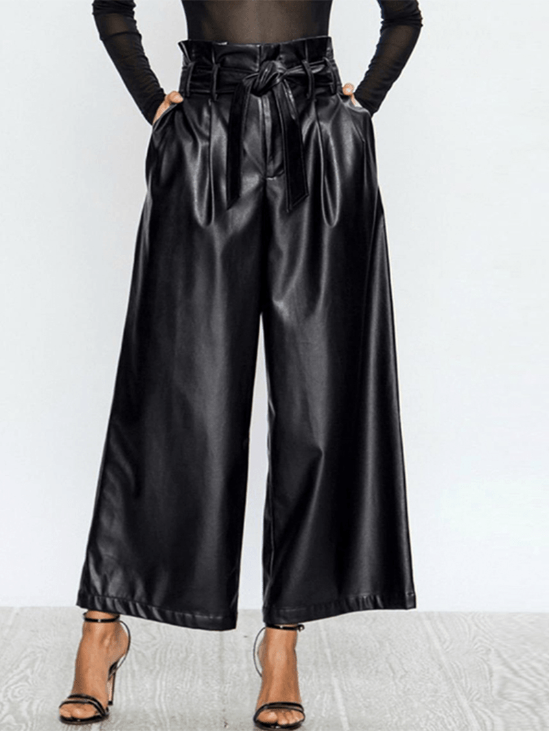 Women Causal High Waist Belted Wide Leg Pocket Pants - MRSLM