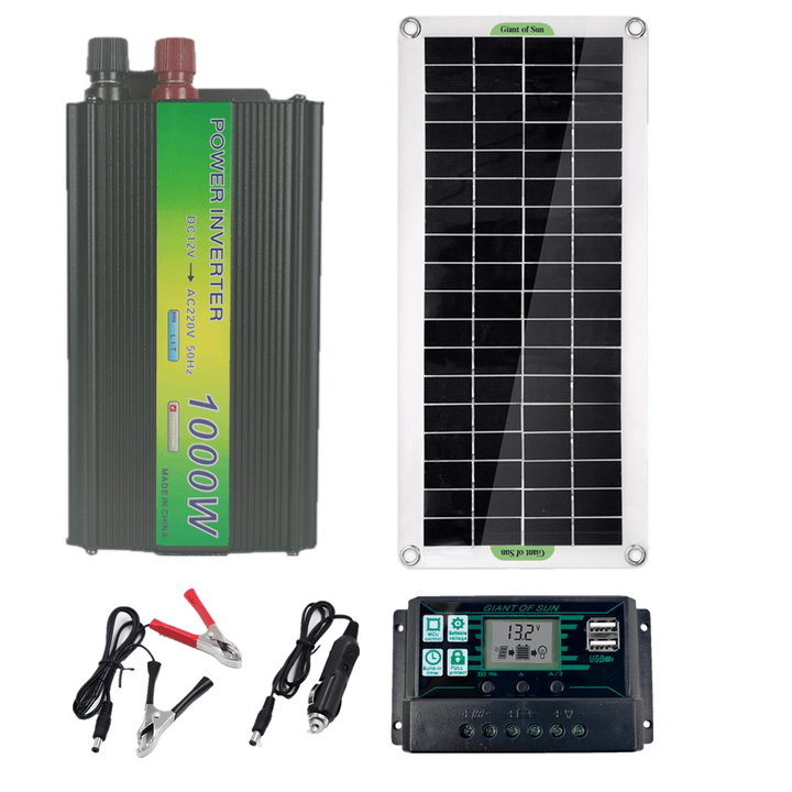 220V Solar Power System 30W Solar Panel Battery Charger 1000W Inverter USB Kit Complete 10/40/50/60A Controller 220V Home Grid Camping - MRSLM