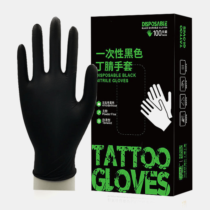 100Pcs Disposable Nitrile Latex Gloves Black 3 Sizes - MRSLM