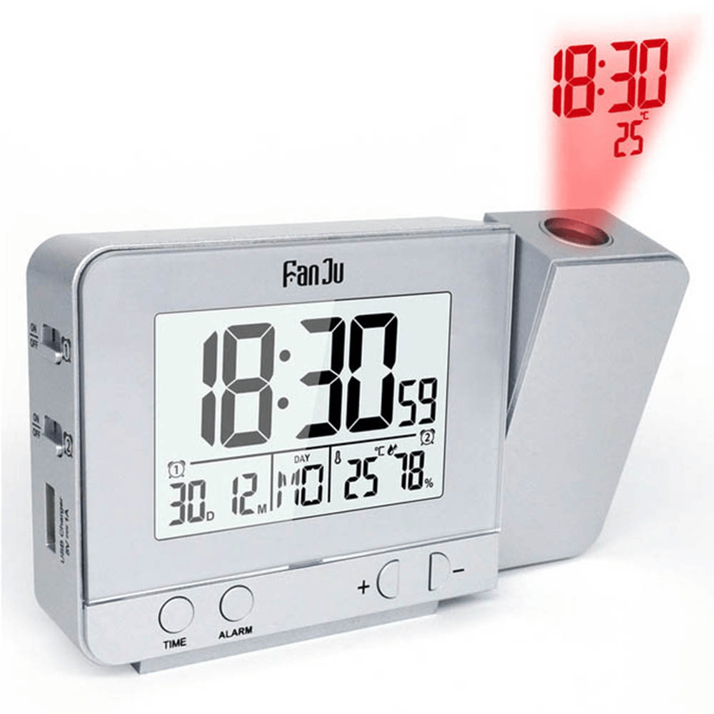 Fanju FJ3531 Projection Alarm Clock USB Charger Snooze Double Alarm Backlight Desk Clock - MRSLM