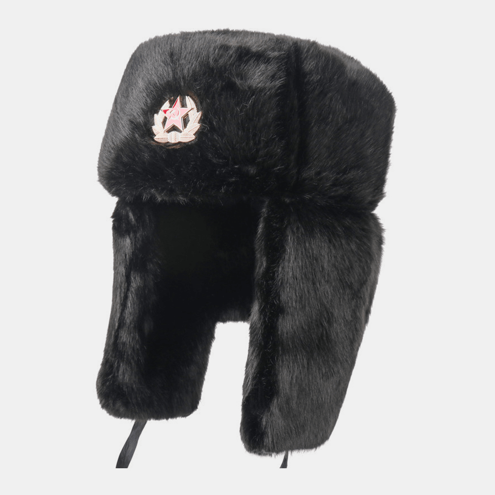 Unisex plus Velvet Soviet Badge Warm Windproof Ear Flaps Protection Outdoor Trapper Hat Ushanka Hat - MRSLM