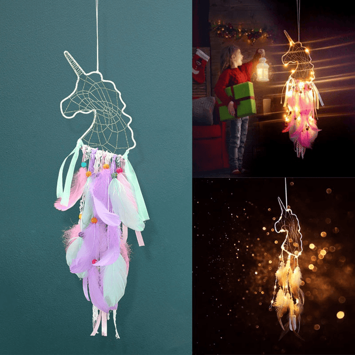 Unicornio Pendant Feather Dream Catcher Indian Crafts Wall Hanging Large Wind Chimes Dream Catcher Decorations - MRSLM