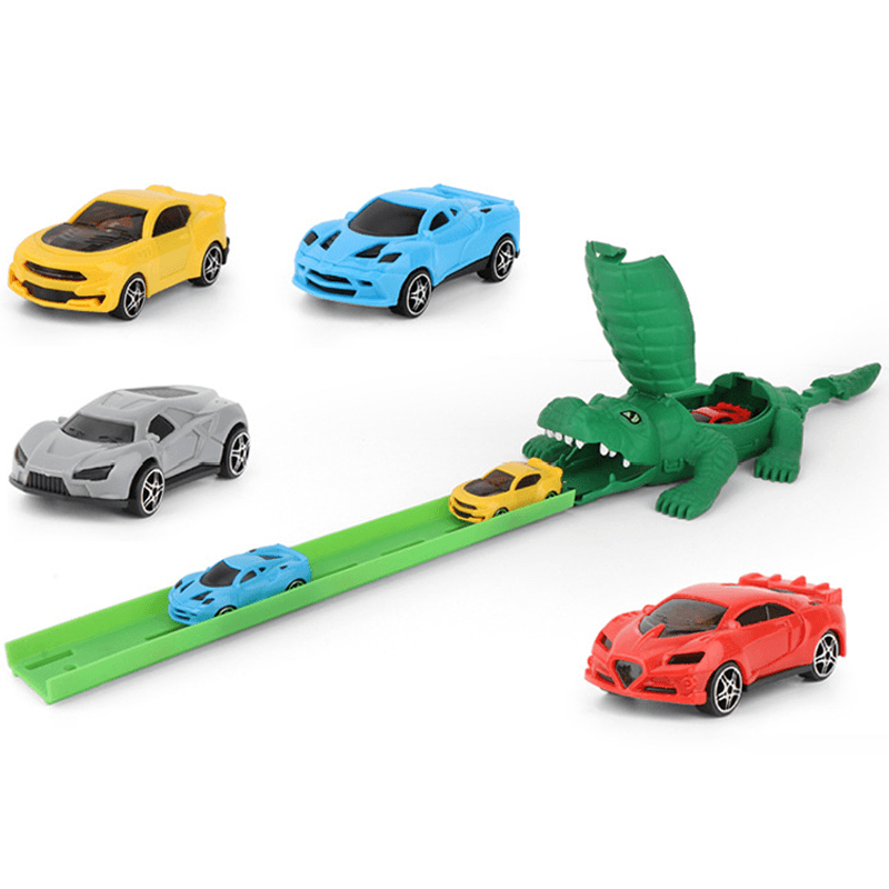 Kids DIY Crocodile Rail Car Track Racing Alligator Race Toys Children Gift with 4 Cars - MRSLM