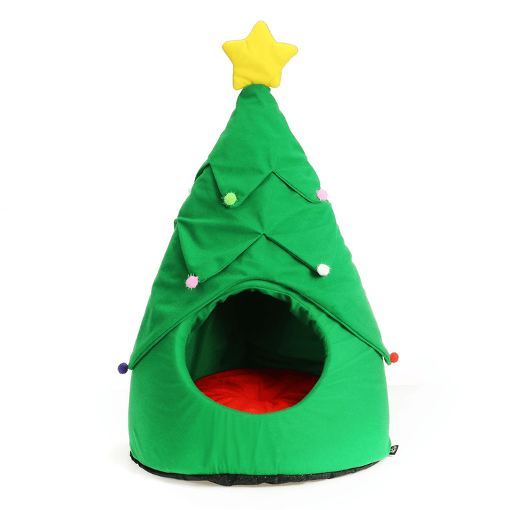 Christmas Tree Elk Pet House Breathable Semi Closed Soft Cat House Green Cat Dog Bed - MRSLM