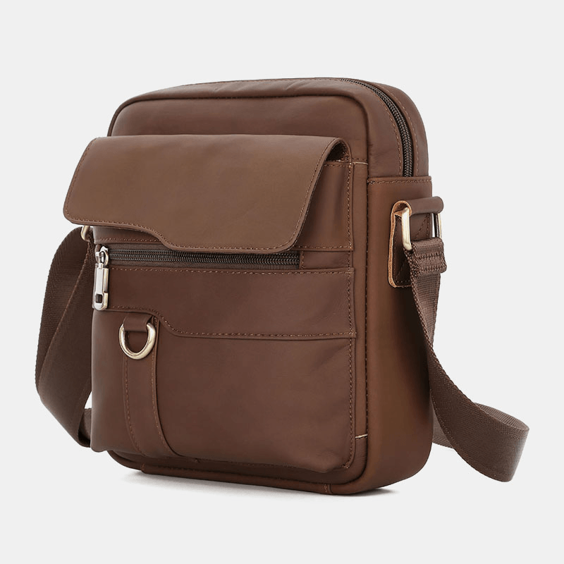 Men Genuine Leather Large Capacity Vintage Casual 6.5 Inch Phone Bag Crossbody Bag Shoulder Bag Messenger Briefcase - MRSLM