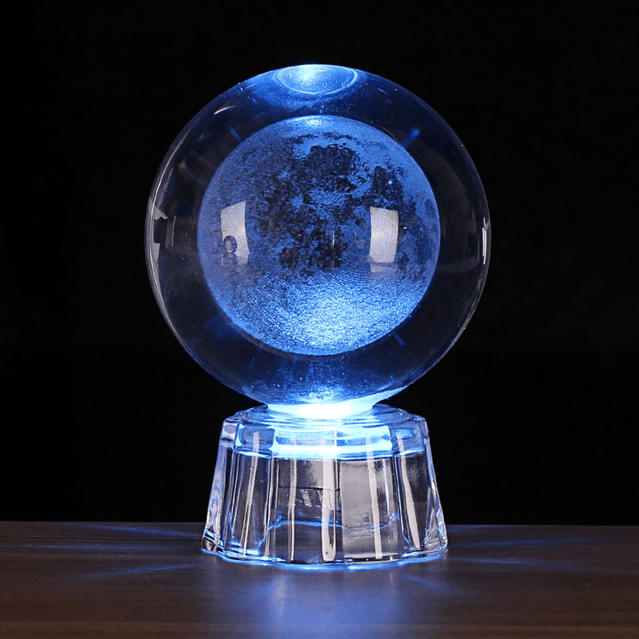 Moon Crystal Ball with Light Effect Base 3D Engraving Colorful Ornaments Crafts Desktop Decorations - MRSLM