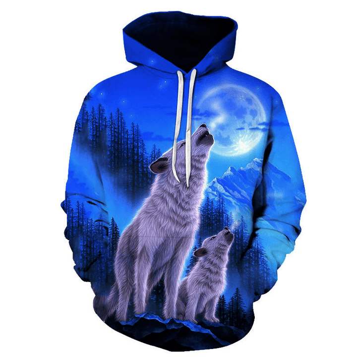 Lovers Wear 3D Wolf Digital Printing Hooded Baseball Uniform Autumn and Winter Men'S and Women'S Hooded Sweater - MRSLM