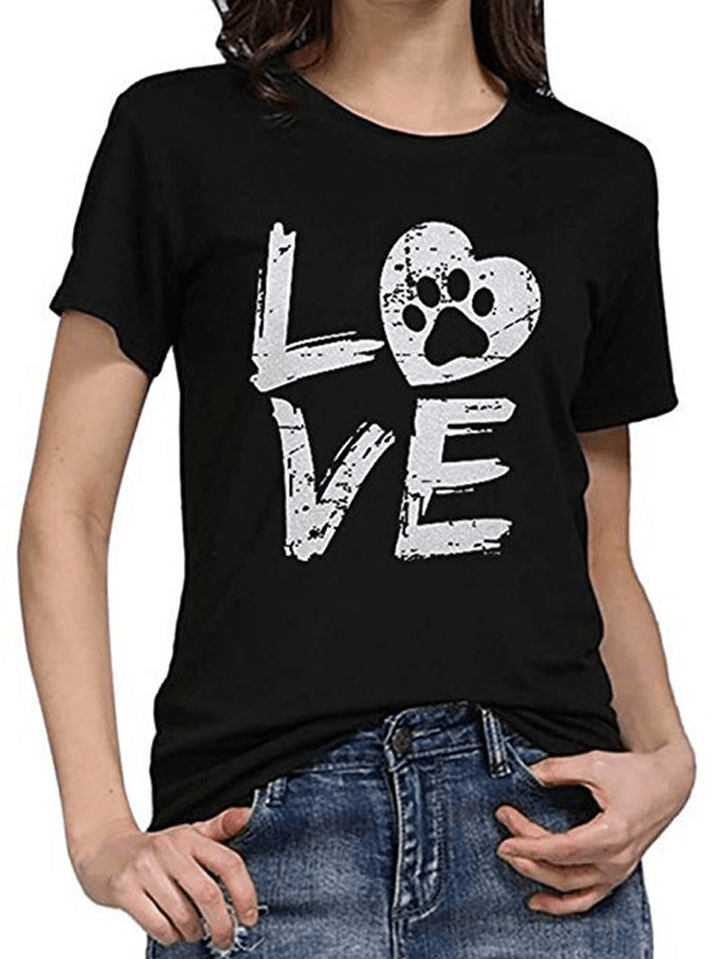 LOVE Print round Neck Short Sleeve Casual T-Shirts for Women - MRSLM