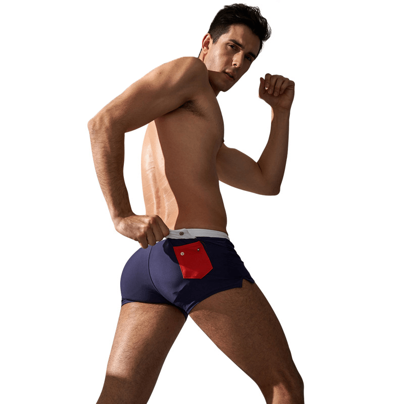 AQUX 5185 Men Boxer Shorts Swimming Trunks with a Button Pocket Fast Drying Beach Sexy - MRSLM