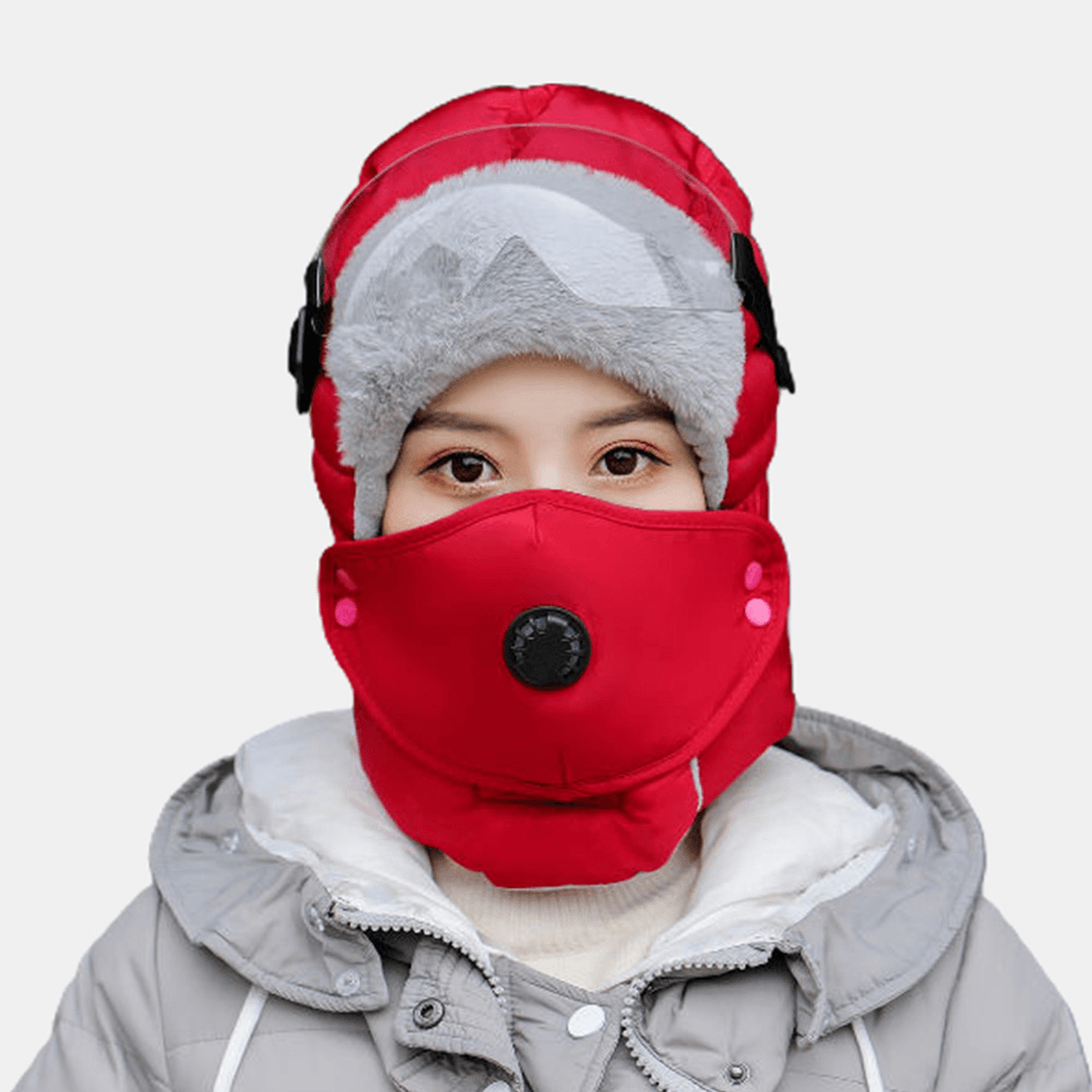 Unisex Autumn Winter Warm Trapper Hat with Goggles Adult Outdoor Cycling Windproof Ear Protection Thicken Bomber Hats Ski Hats - MRSLM