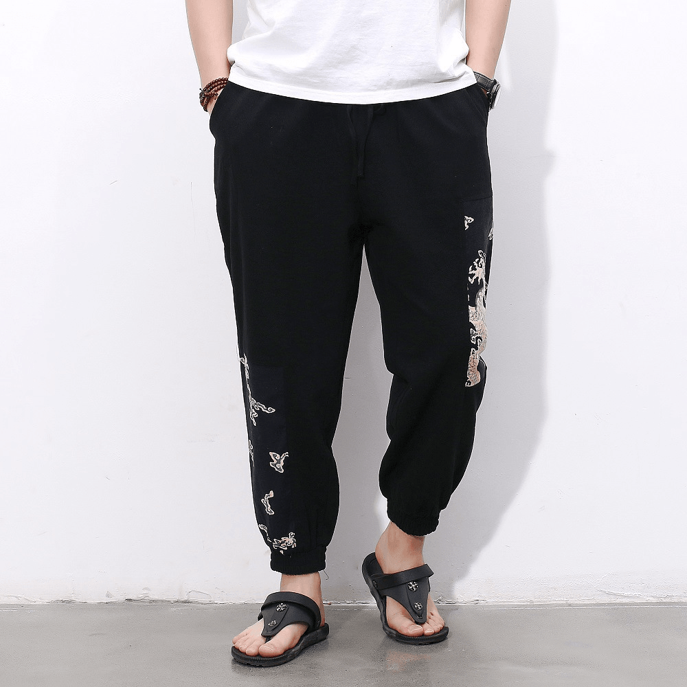 Chinese Style Cotton and Linen Nine Points Casual Pants Men - MRSLM