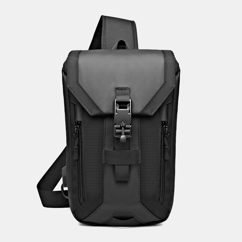 Men Oxford USB Charging Multi-Pocket 3 Card Slots Waterproof Outdoor Crossbody Bag Chest Bag Sling Bag - MRSLM