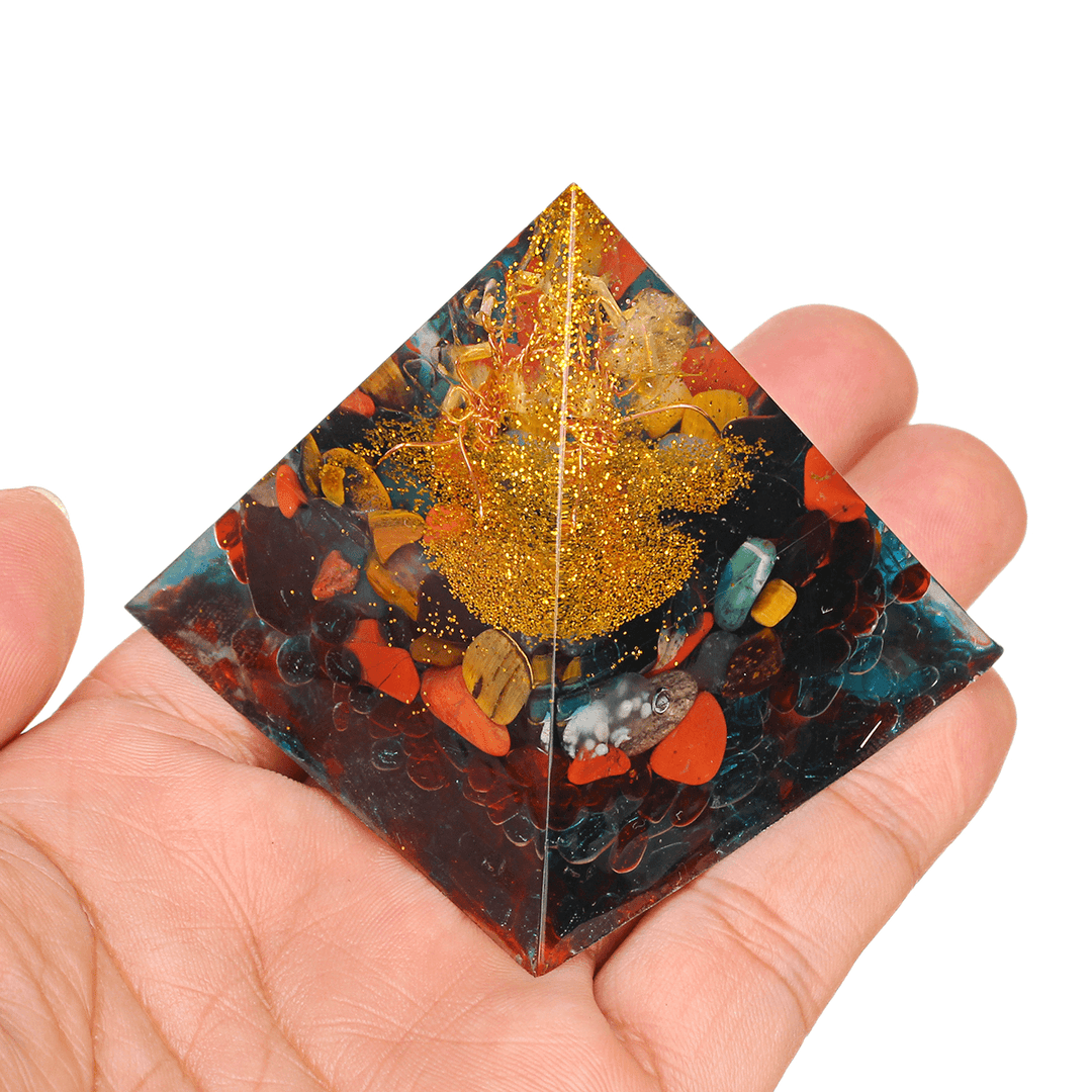 Orgonite Pyramid Energy Chakra Multiplier Reiki Orgone Peridot and Rainbow Fluorite Healing Decorations - MRSLM