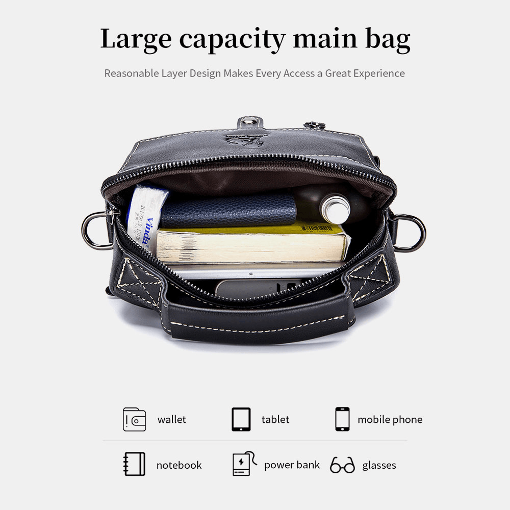 Men Genuine Leather Multi-Pocket Waterproof Vintage Handbag Crossbody Bag Shoulder Bag - MRSLM