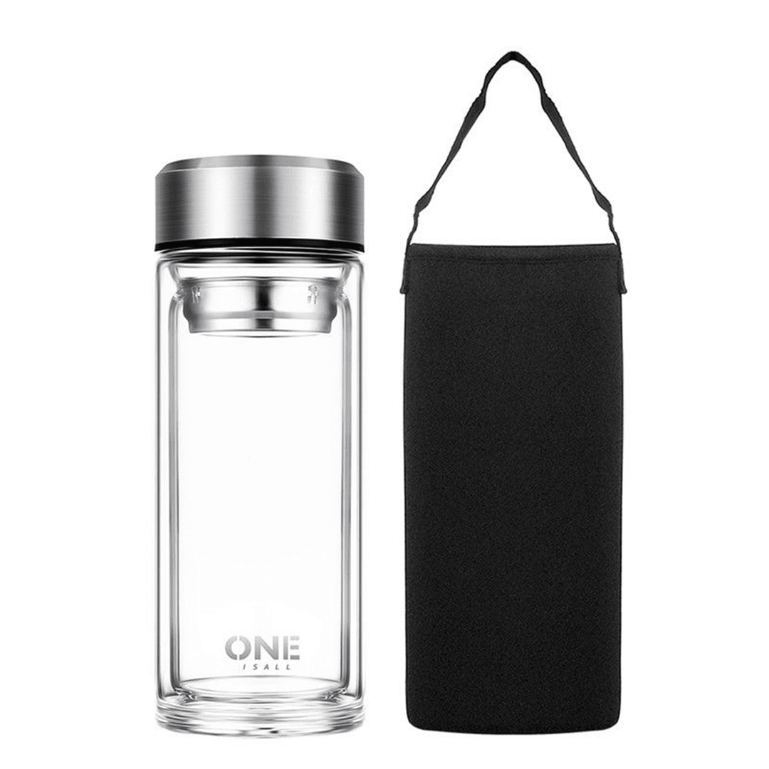 800/1000ML Glass Juice Water Bottle Double Walled Tea Infuser Mug with Travel Sleeve Water Bottles - MRSLM