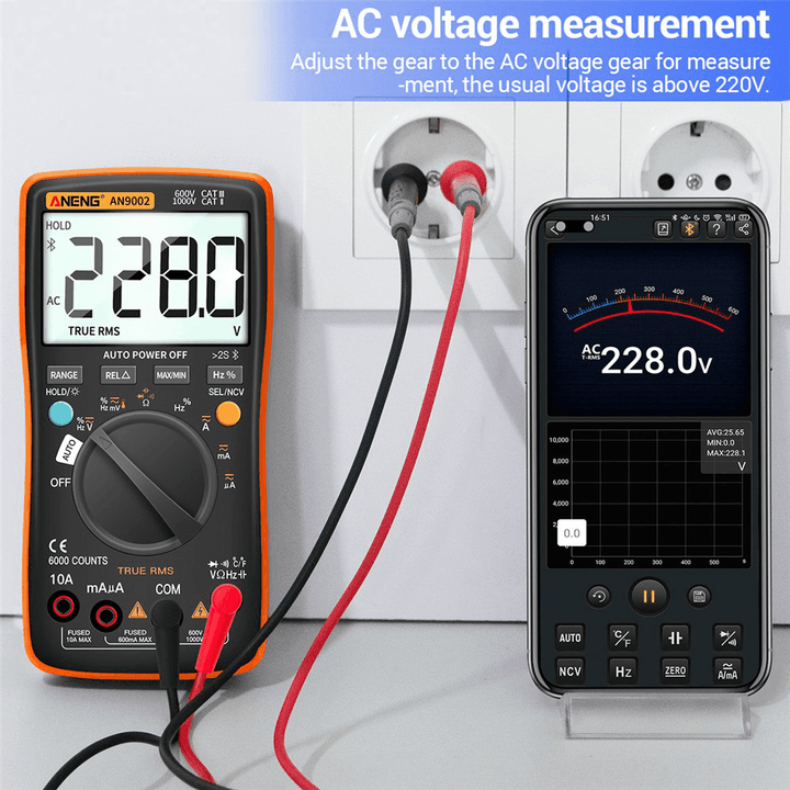 ANENG AN9002 Digital Bluetooth True RMS Multimeter 6000 Counts Professional Auto Multimetro AC/DC Current Voltage Tester - MRSLM